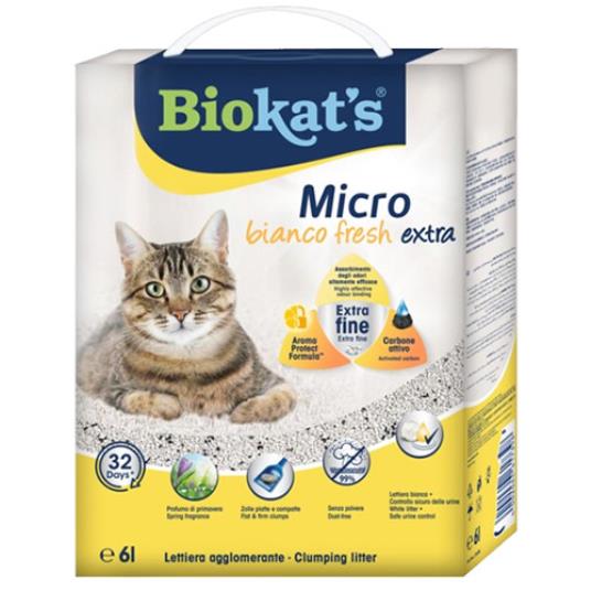 BIOKATS MICRO BIANCO FRESH EXTRA, posip za mačke, v kartonu, 6 L