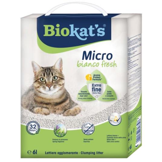 BIOKATS MICRO BIANCO FRESH, posip za mačke, v kartonu, 6 L