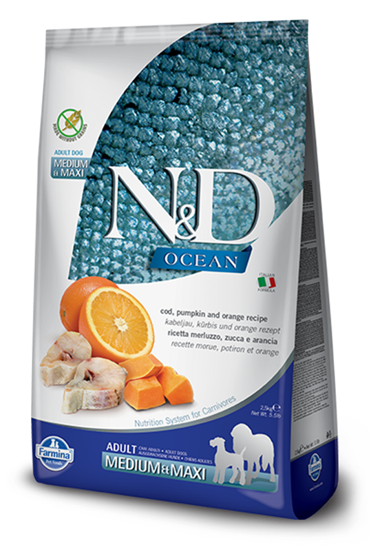 N&D Ocean Fish Dog GF PM Codfish&Orange Adult MD&MX 2,5kg